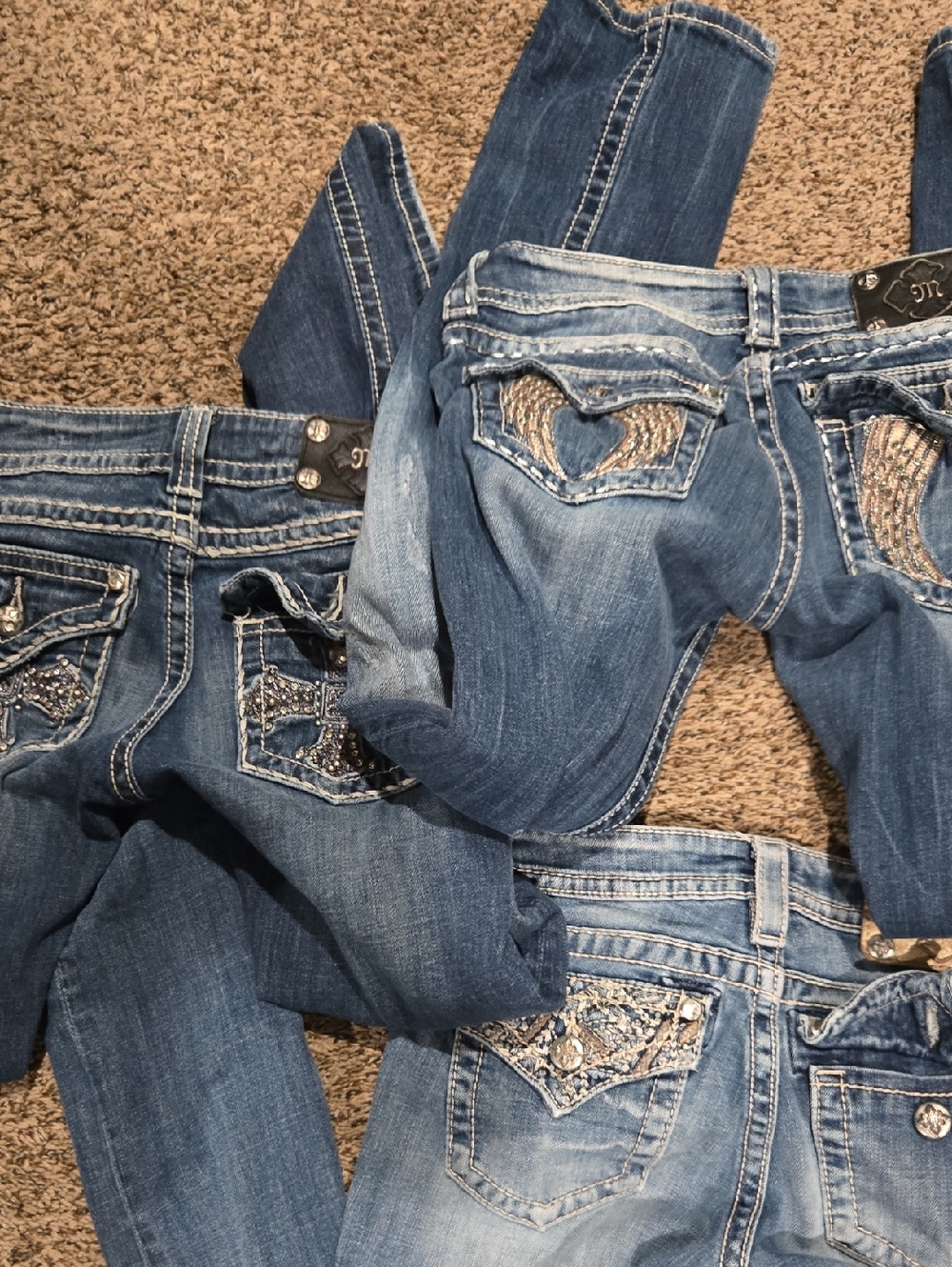 Miss Me Blue Skinny Jeans with Heart & Embellished Back Pockets